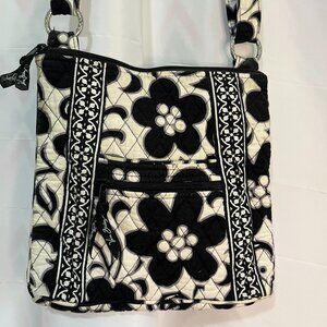 Vera Bradley Hipster Night and Day Large Crossbody Black White Floral